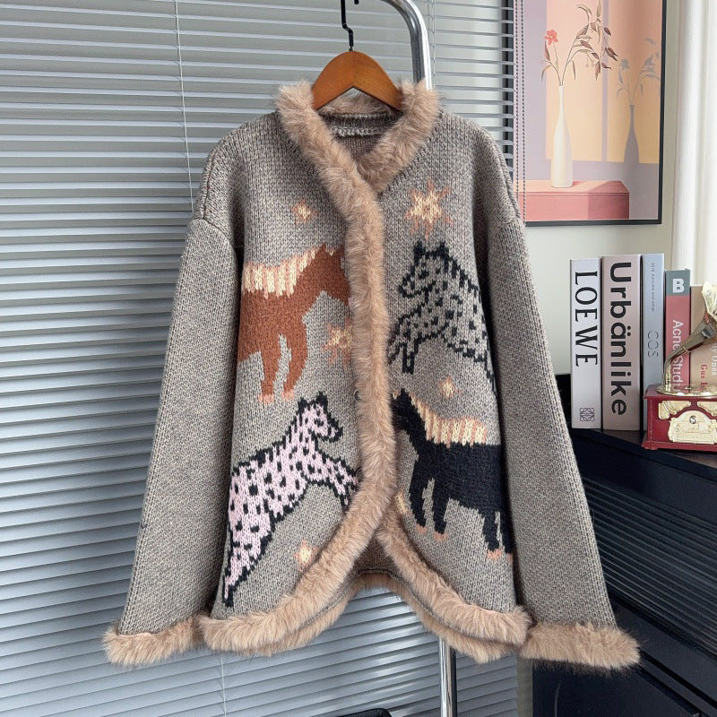 Pull ample à col V et motif fantaisie