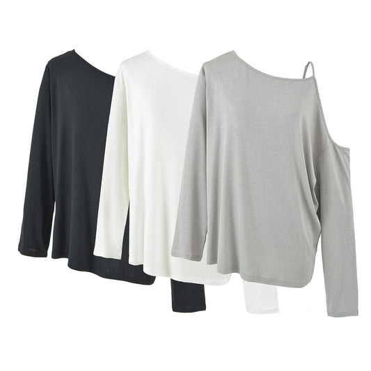 T-shirt femme à manches longues et encolure asymétrique