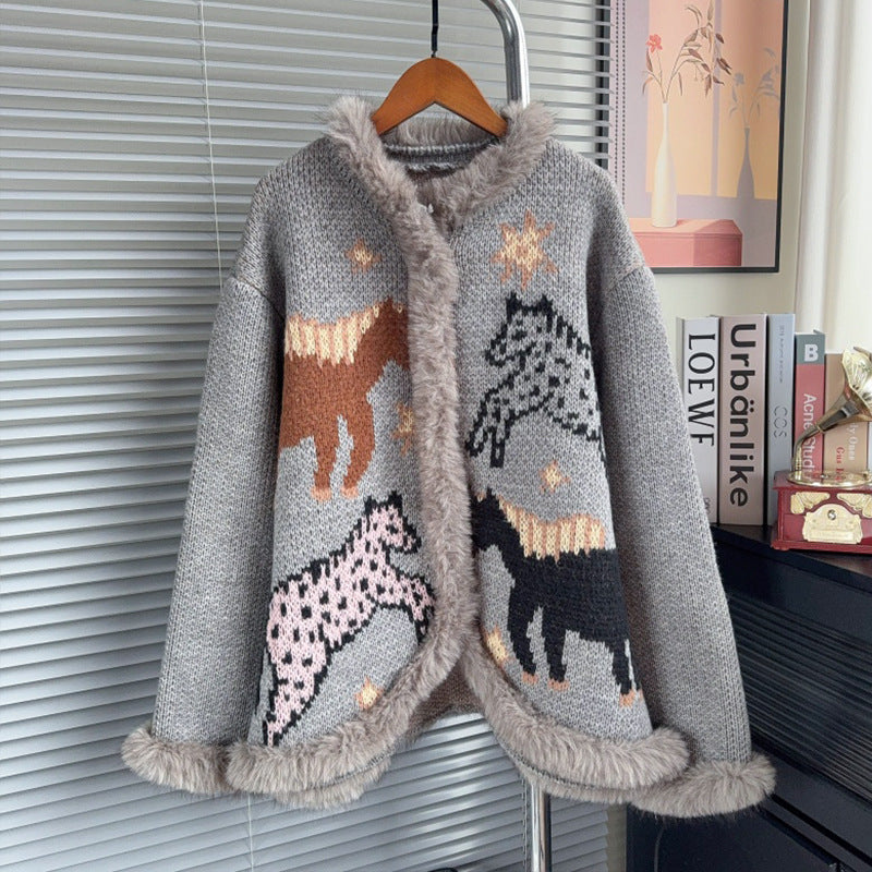 Pull ample à col V et motif fantaisie