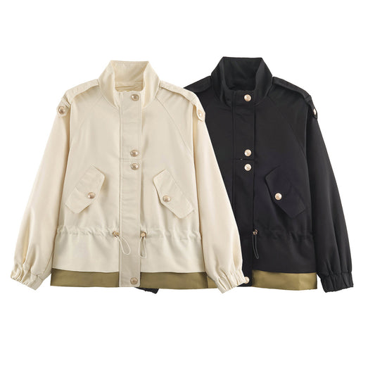Veste courte femme à col montant et manches raglan