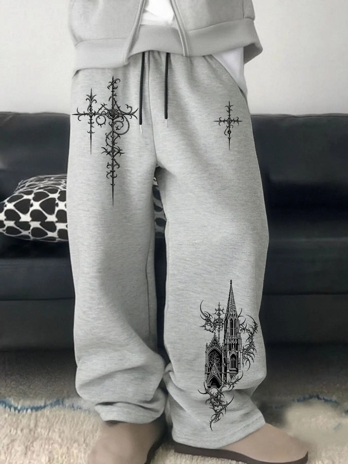 Pantalon de jogging ample à imprimé crâne