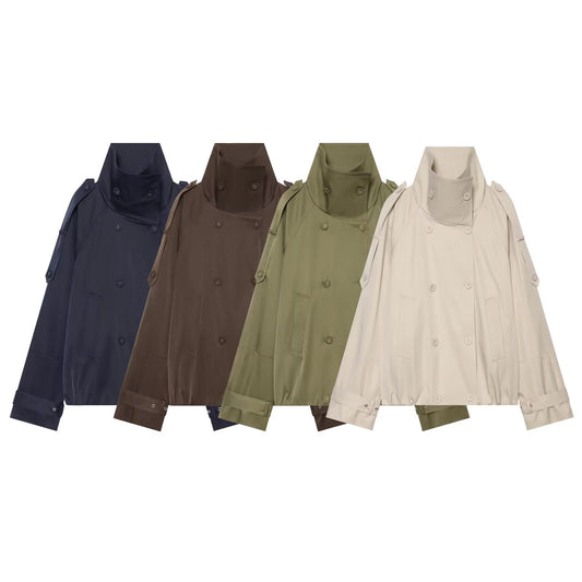 Veste courte femme à double boutonnage et col montant
