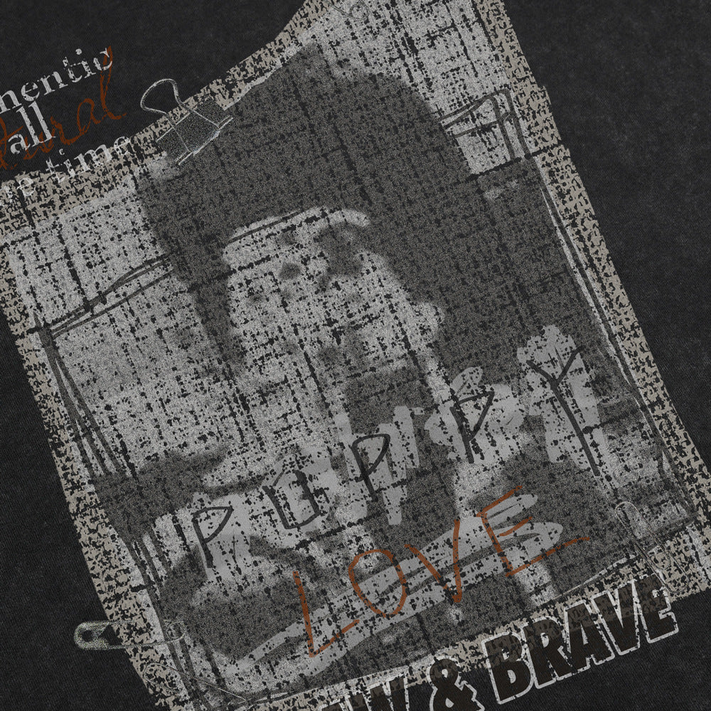 T-shirt homme noir à manches longues et imprimé abstrait