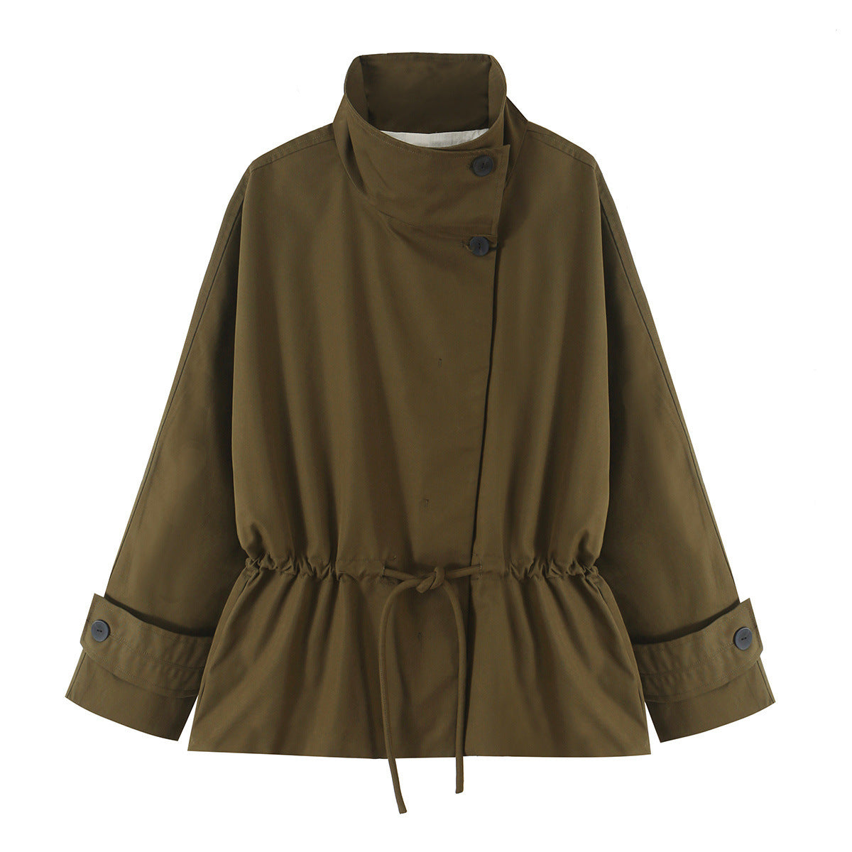 Veste femme ample vert olive à col montant