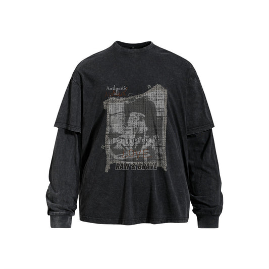 T-shirt homme noir à manches longues et imprimé abstrait