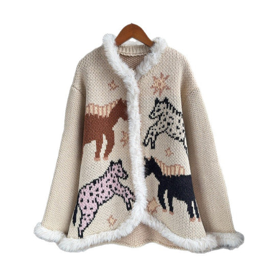 Pull ample à col V et motif fantaisie