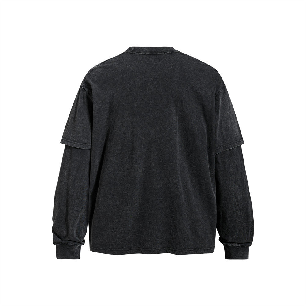 T-shirt homme noir à manches longues et imprimé abstrait