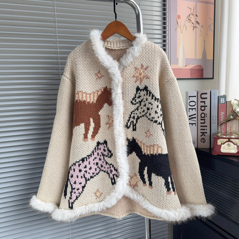 Pull ample à col V et motif fantaisie