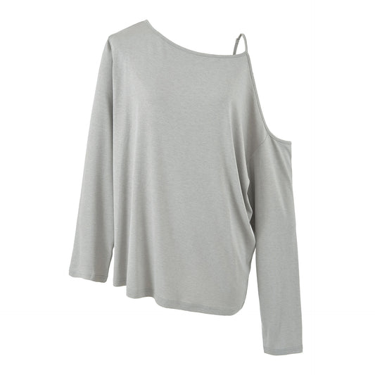 T-shirt femme à manches longues et encolure asymétrique